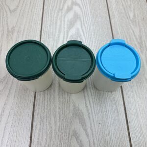 3 Vintage Tupperware Modular Mates  #1606F-1‎ & 1606-29 Green & Blue Lids